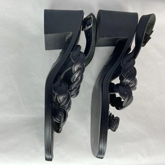 VINTAGE Y2K Square Toe Braided Sling-back Sandals Jessica Black Leather 7 - Picture 4 of 9